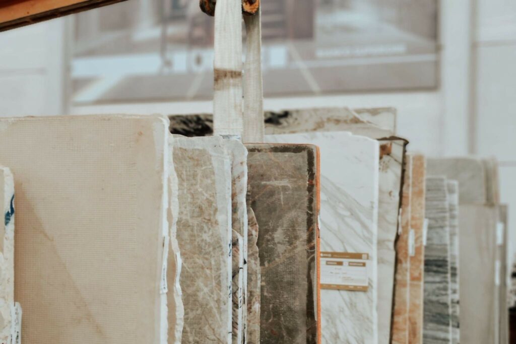 a variety of multicolor stone remnants in a countertop warehouse
